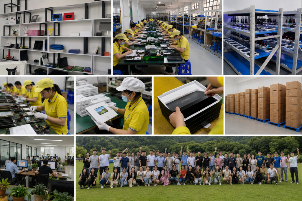 CheerTrend factory team testing and assembling video brochures