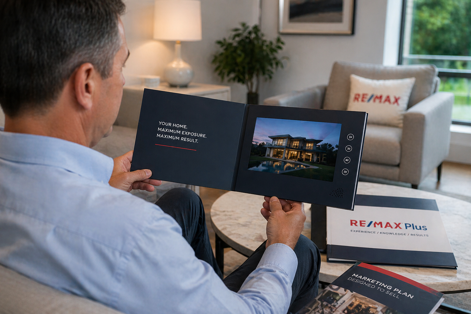 Client watching video brochure