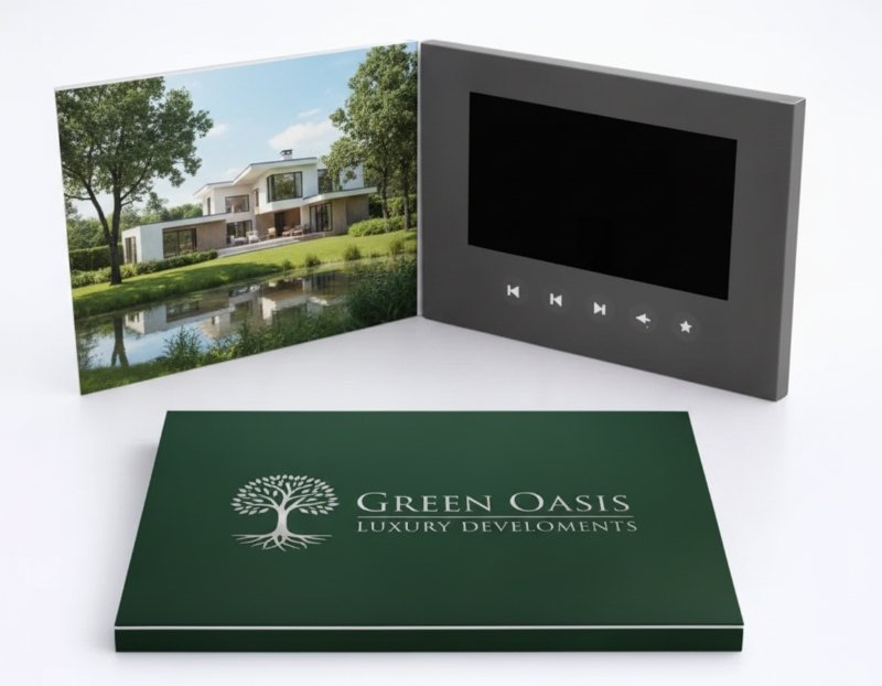 luxury home video brochure with screen and premium print