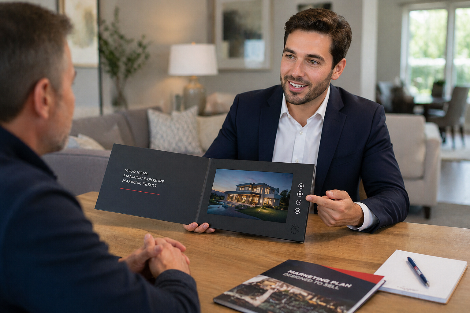 Real estate agent presenting video brochure