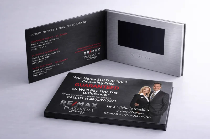 luxury home video brochure with screen and premium print