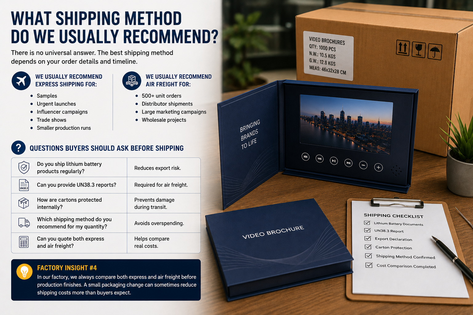 best shipping method for video brochures from China