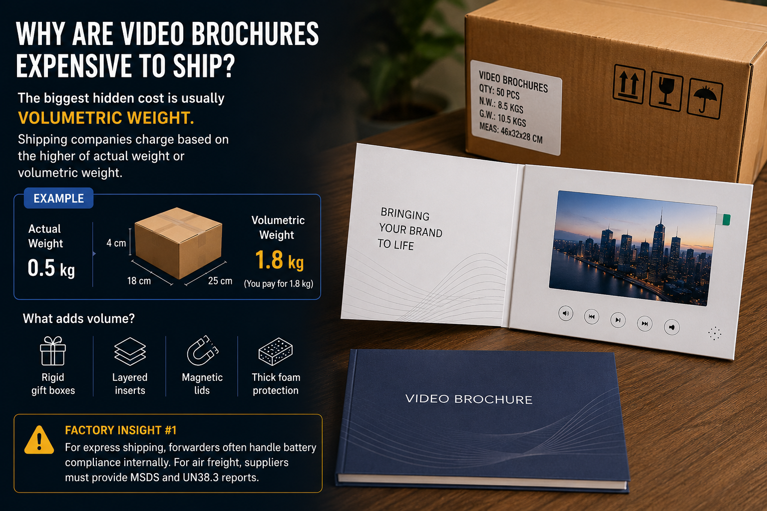 video brochure shipping cartons with lithium batteries