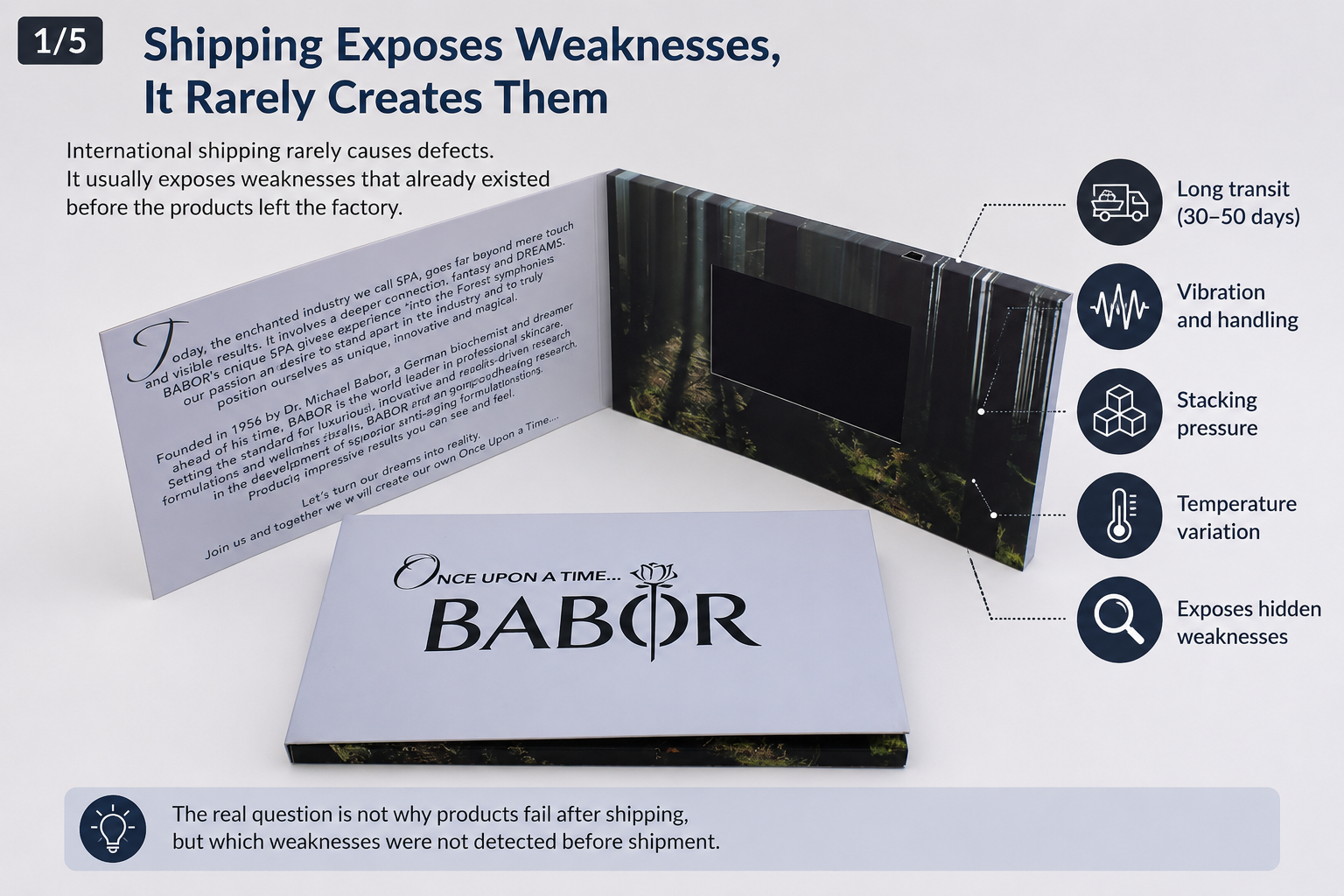 Export cartons of video brochures prepared for international shipping