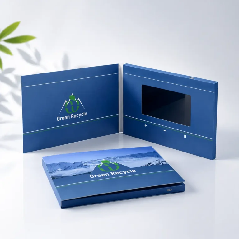 Custom Lcd Video Brochure Open View Green Recycle Design