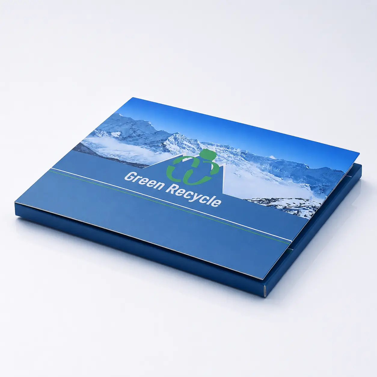 Close-up of video brochure cover finish options including soft-touch matte, foil stamping, and spot UV coating