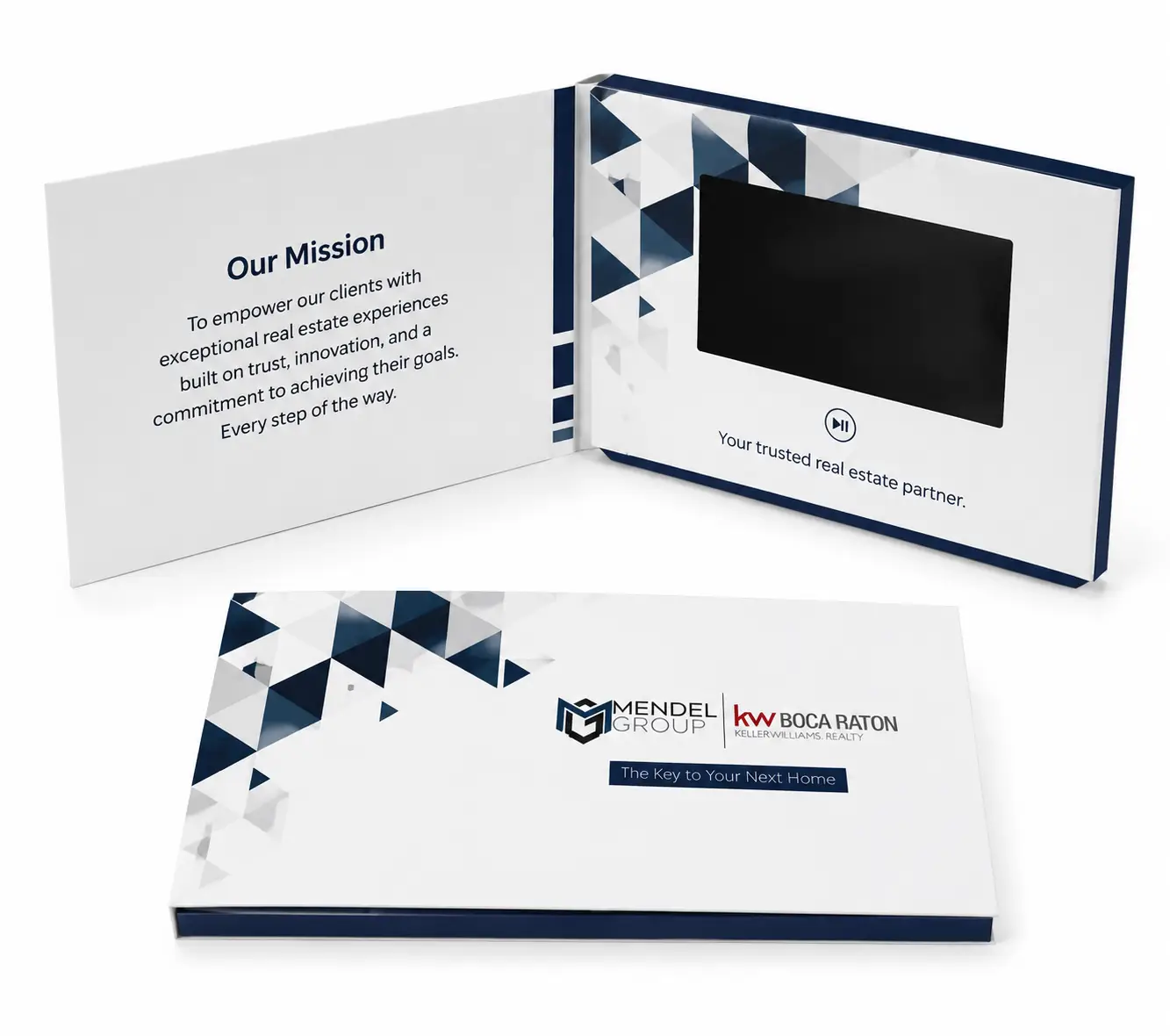 Cover finishing options for real estate video brochures including foil stamping and soft-touch lamination