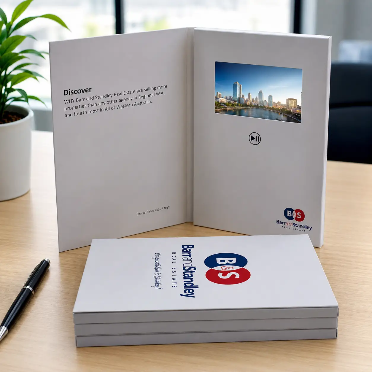 Sales presentation video brochure used during a client meeting