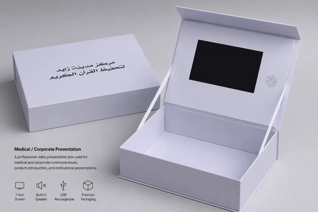Medical product presentation video box with LCD screen