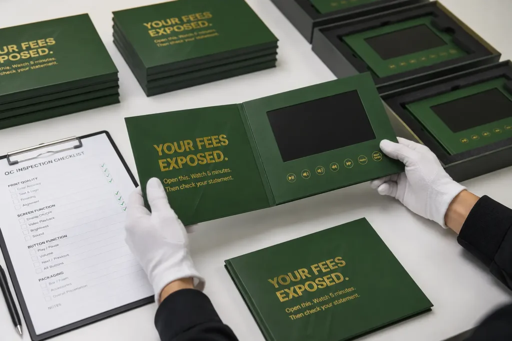 Quality control inspection for custom video brochures