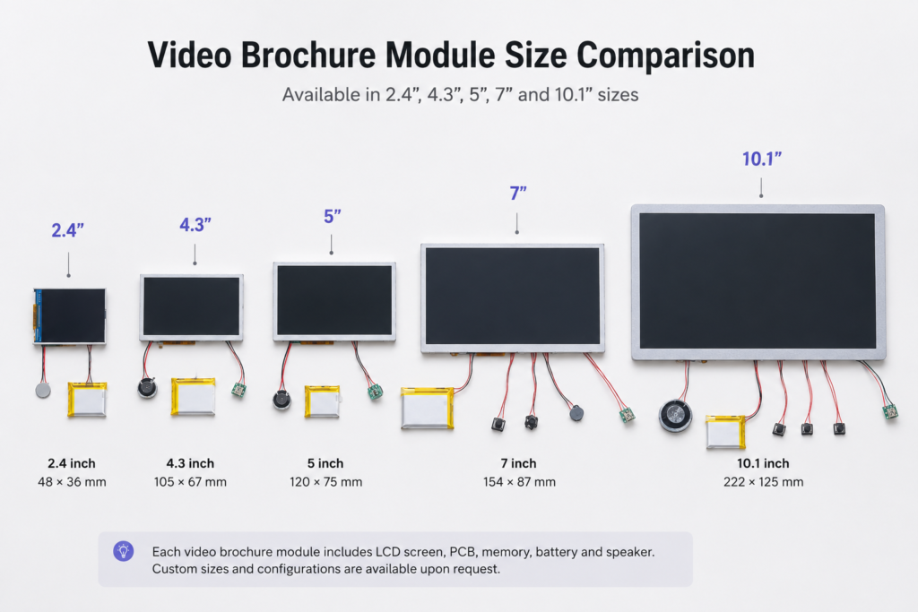 Video brochure screen resolution comparison for different LCD sizes