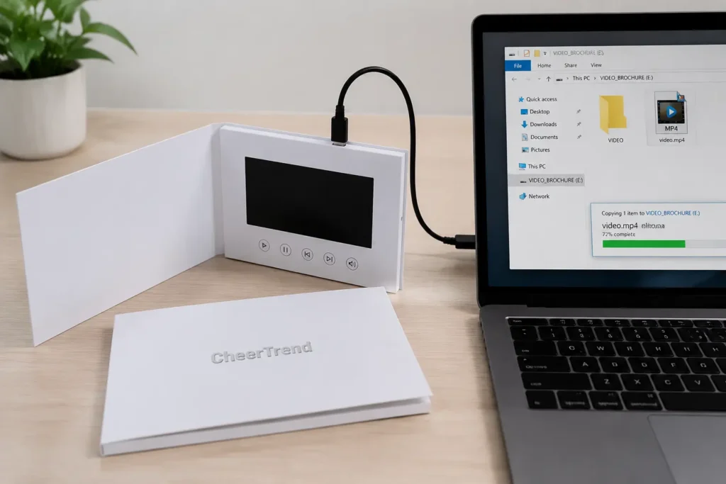 USB upload process for updating video on a video brochure