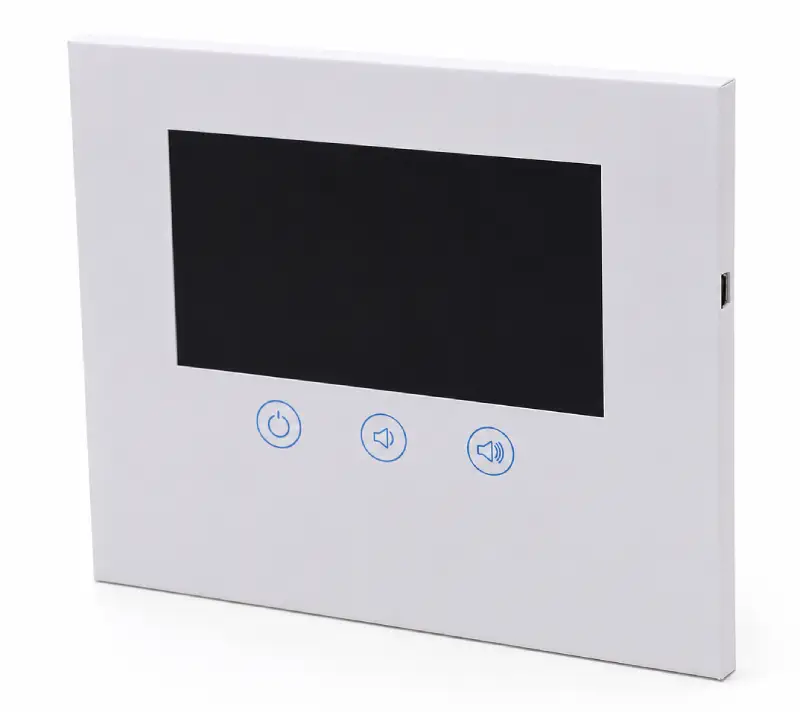 Custom medical video brochure with LCD screen and playback control buttons