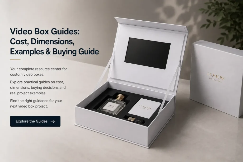Custom video box with LCD screen and product compartment for premium presentation packaging