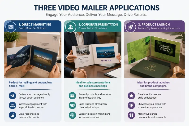 Video mailer applications for direct marketing, corporate presentations, and product launches