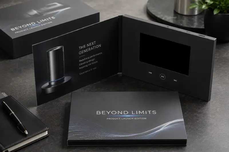 Product launch video mailer with custom printed packaging