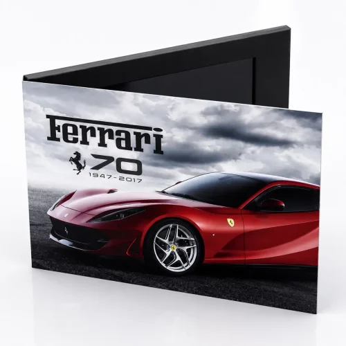 Luxury automotive video brochure featuring a Ferrari promotional design
