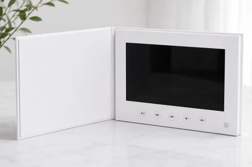 Blank White Hardcover Video Brochure Open 10 Inch